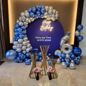 blue and silver chrome balloons