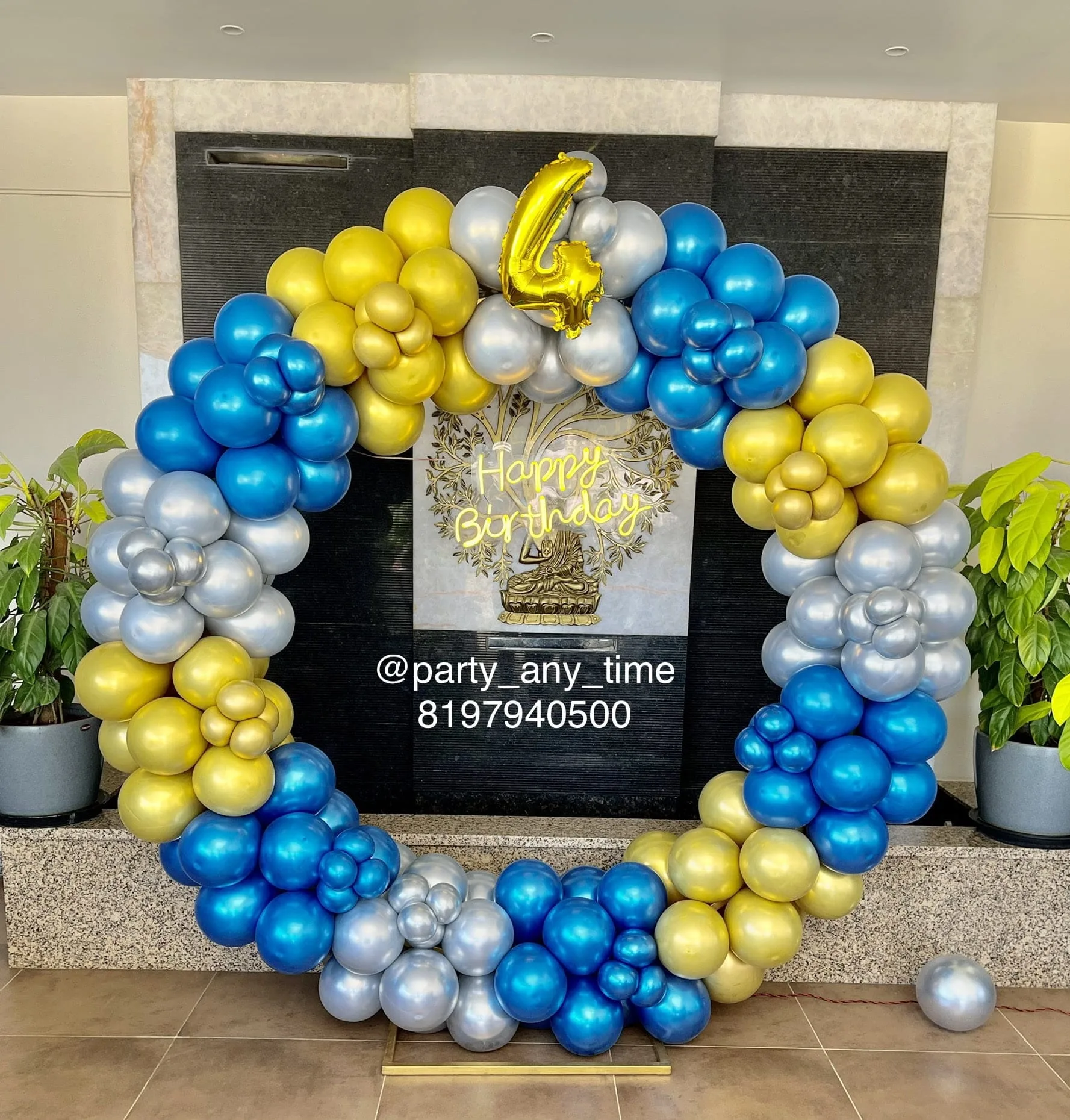 4th birthday chrome balloon arch