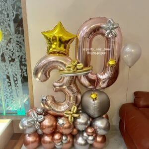 30th number and 10 helium balloon